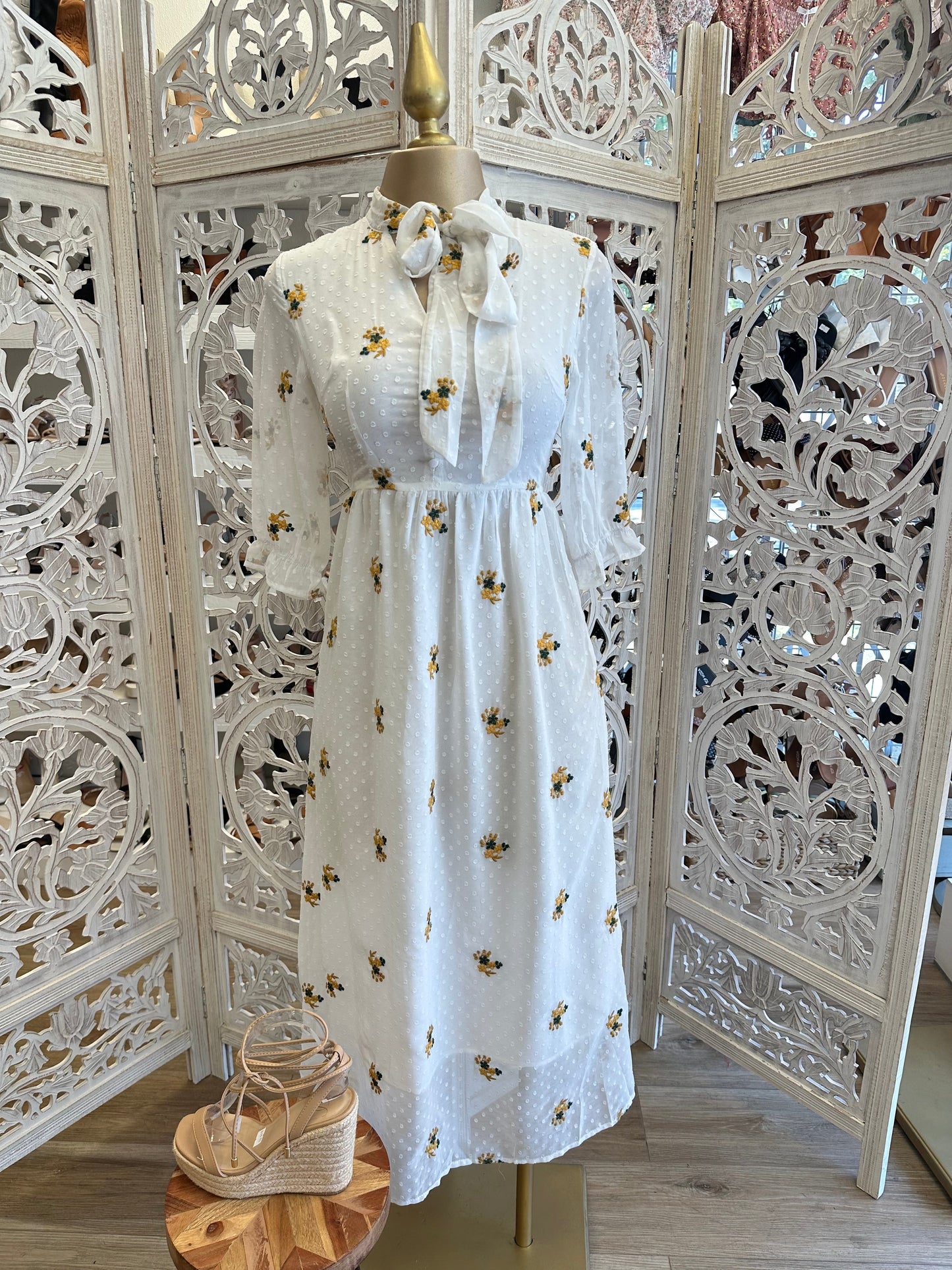 White Collar Embroidered Maxi Dress