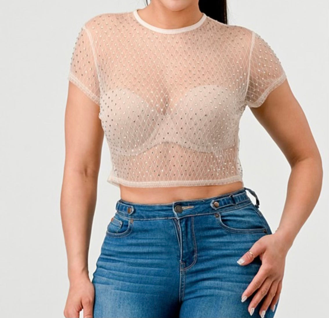 Rhinestone Mesh Top