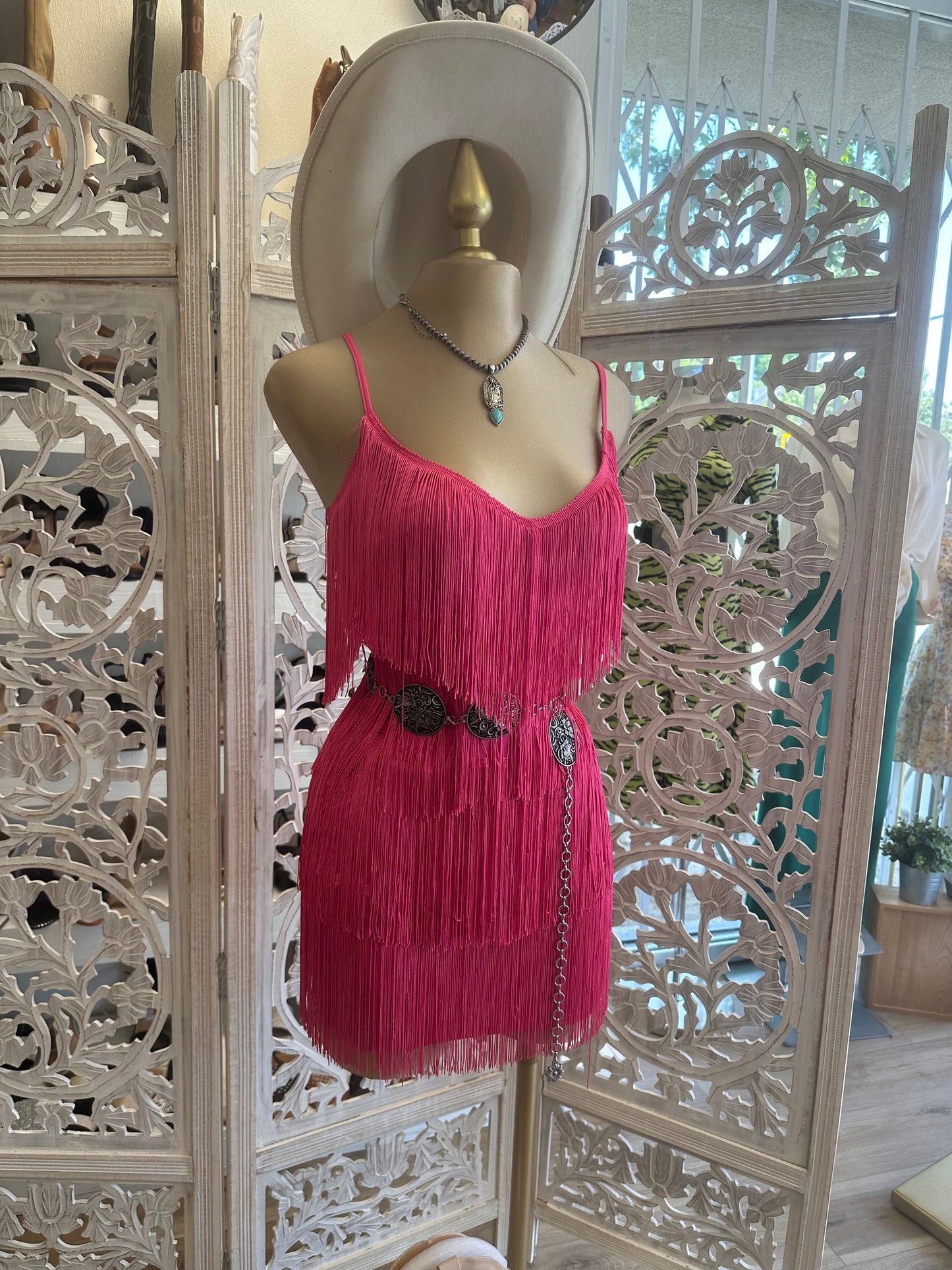 Neon Pink Fringe Dress