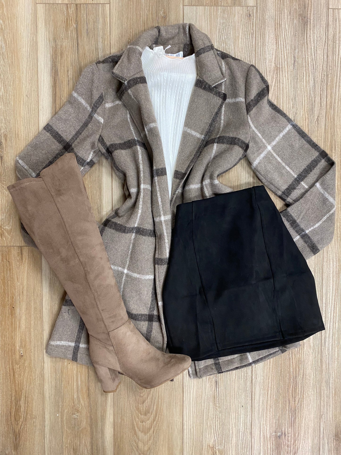 Plaid Coat- Taupe