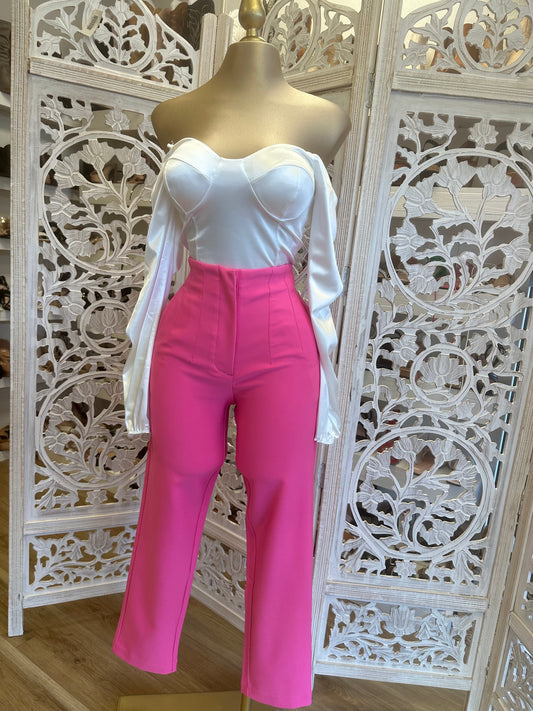 Hot Pink Pinned Straight Legged Pants