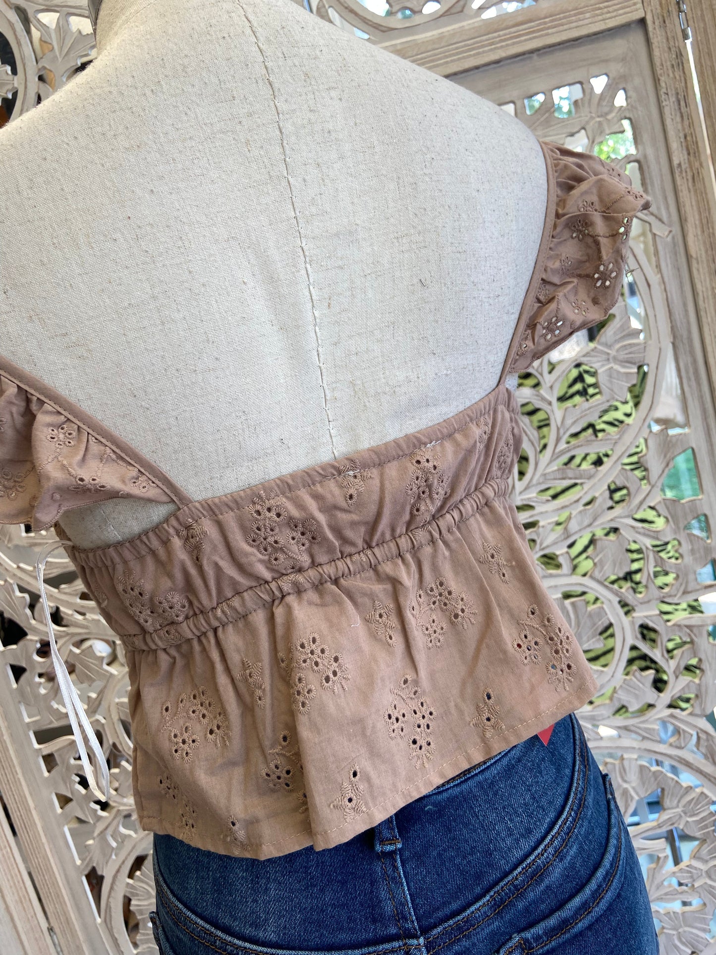 Brown Eyelet Mini Top