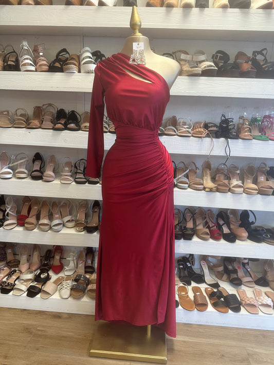 Red Cutout Ruched Dress