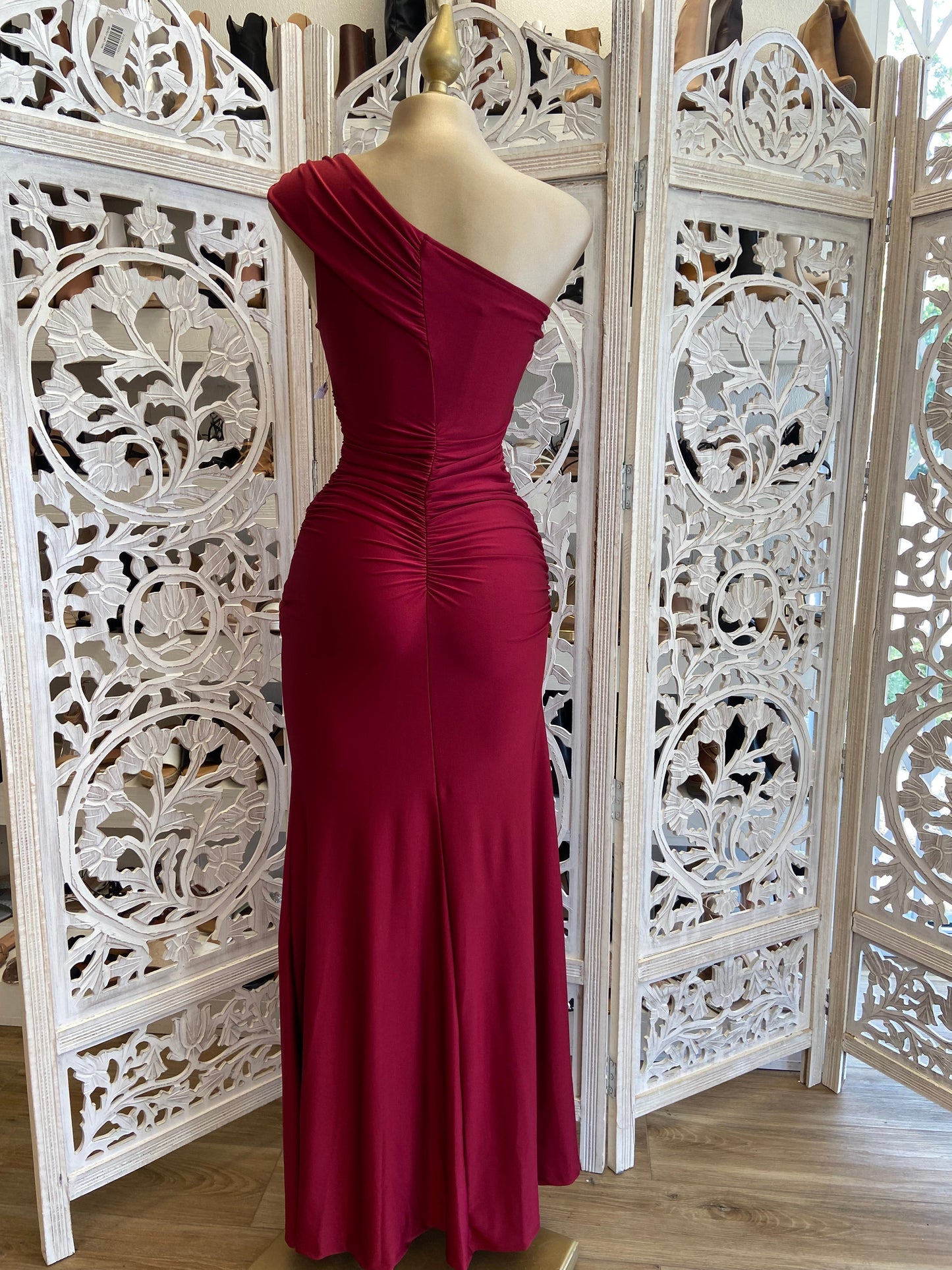 Wine One Sleeve Formal Dress