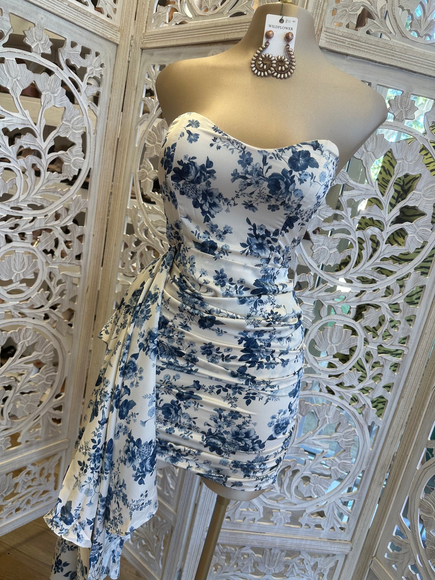 Blue Floral Tailed Mini Dress