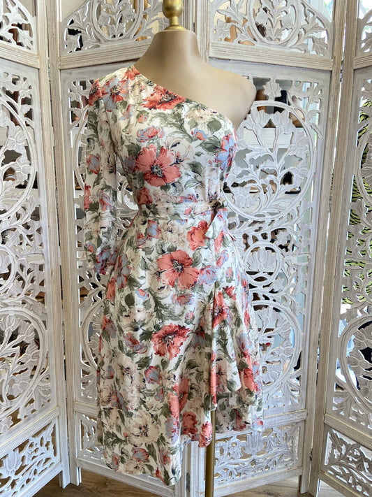 Flowy One Sleeve Floral Dress