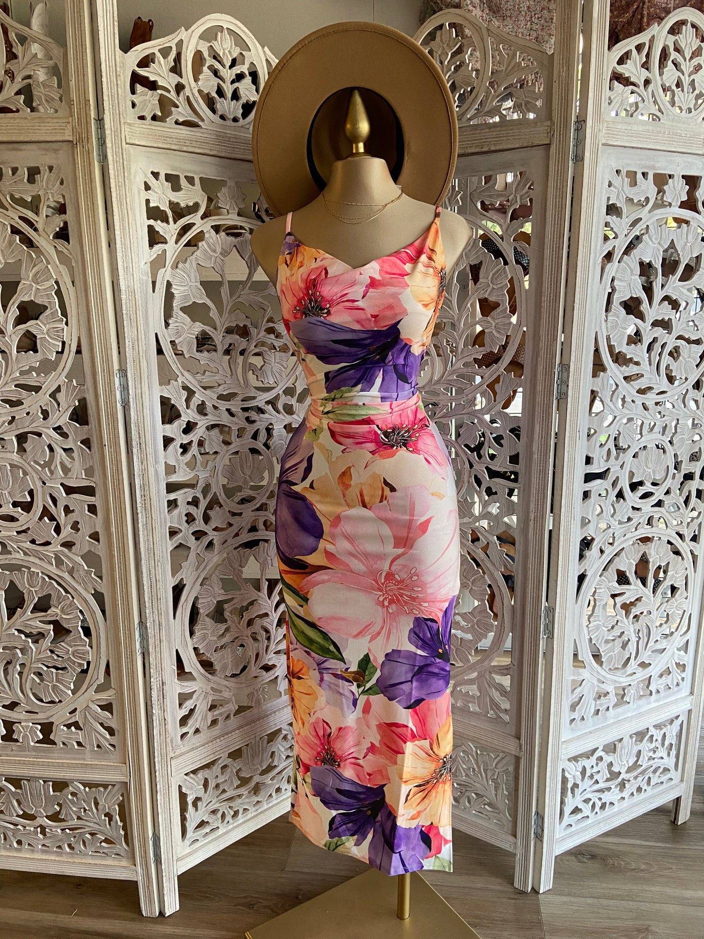 Floral Print Cowl Maxi Dress