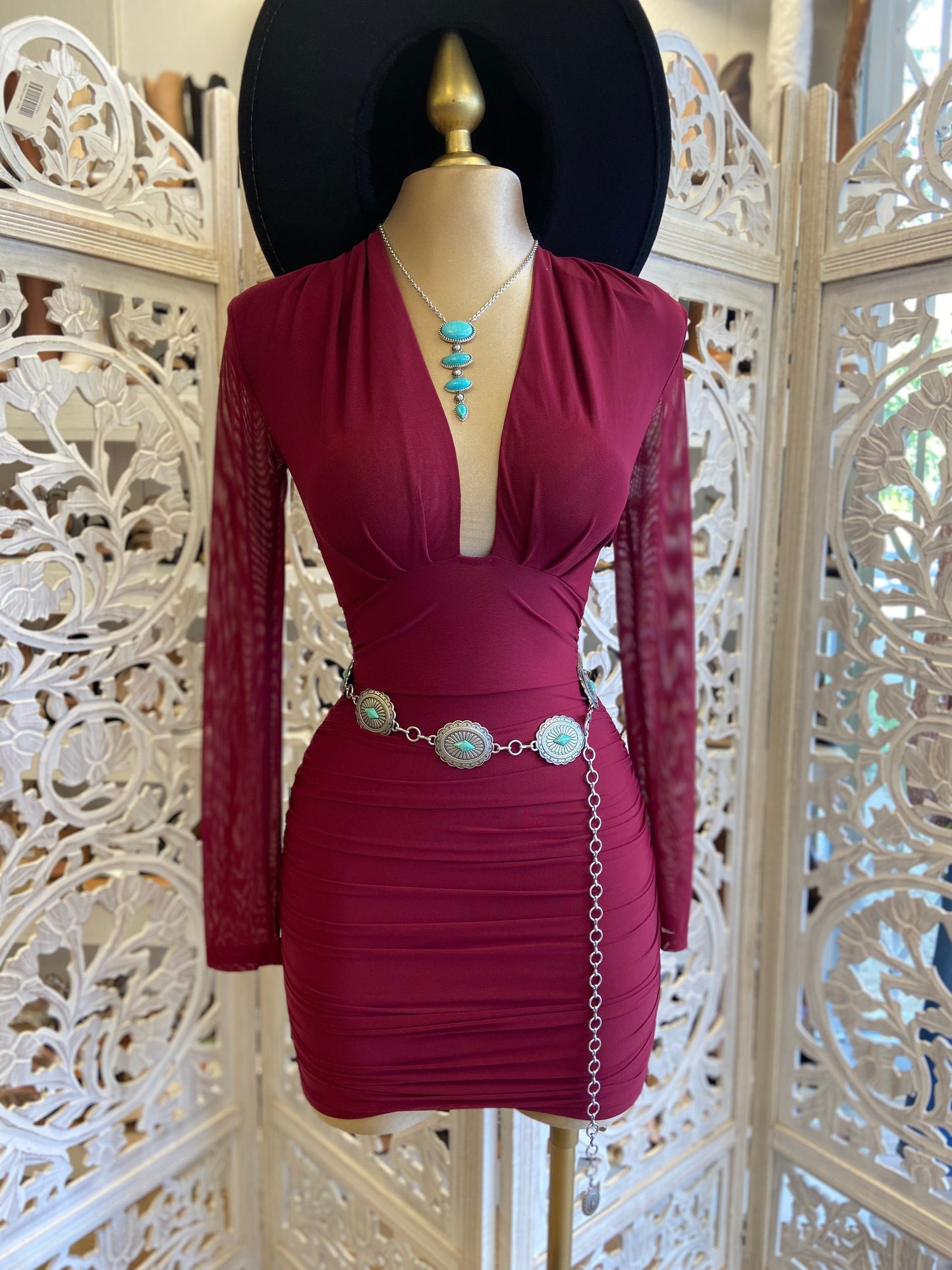 Deep V Burgundy Mini Dress